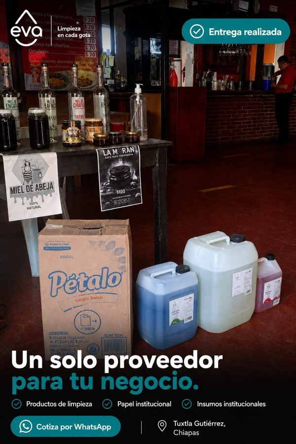 Pedido de productos EVA entregado en un negocio de Tuxtla